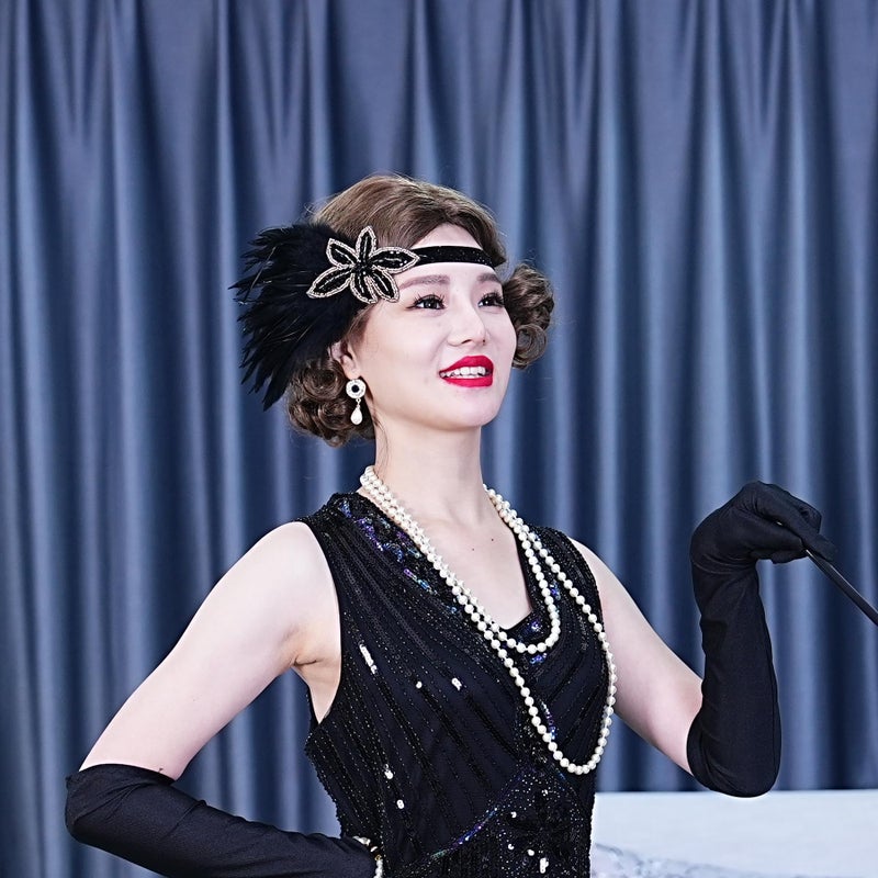 LOWOSAIWOR 1920s Headpiece For Women Flapper Headband For Girl Black 20s Headpiece for 20s Them Party(E Design) - Image 2